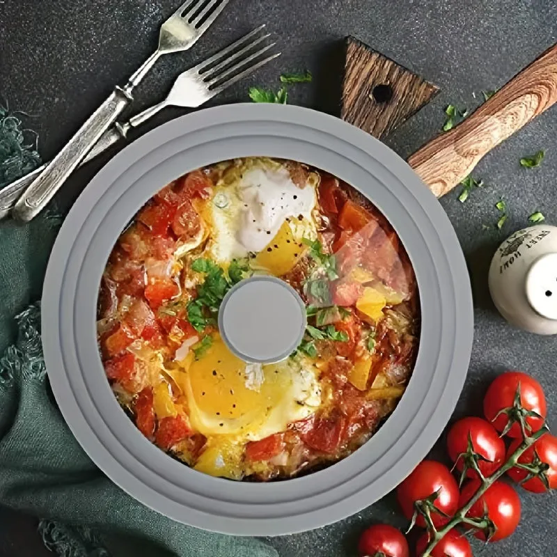 1pc Universal Tempered Glass Pot Cover - Kitchen & Dining Cookware - Fits 20-28cm/7.8-11.02in Pans, Heat-Resistant, Dishwasher Safe, Silicone Edge, Gray, Replacement Cover for Flat Pan and Frying Pan