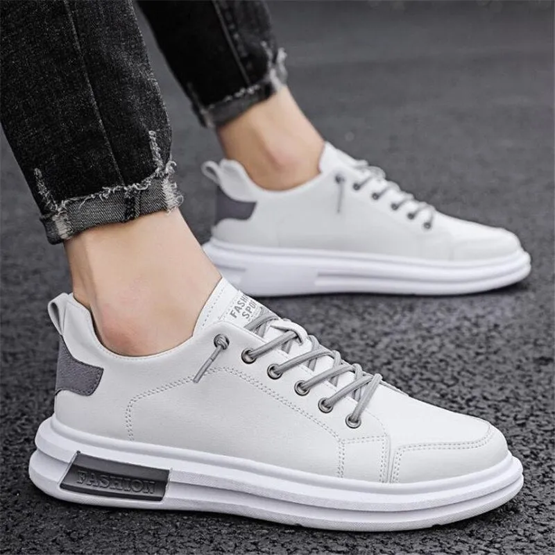Advbridge PU Leather Casual Sneakers for Men Non-slip White Shoes Vulcanized Trainers Male Fashion Outdoor Flats Sports Running Shoes