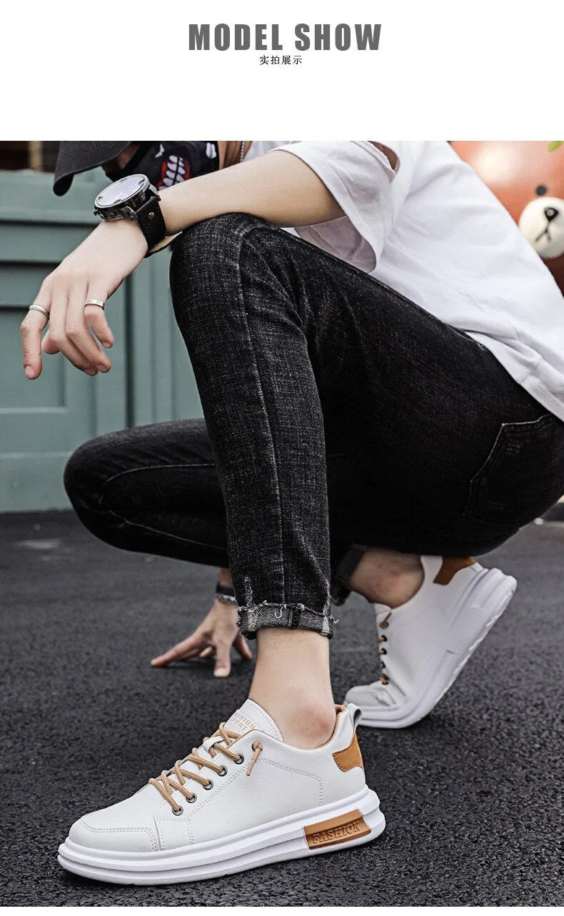 Advbridge PU Leather Casual Sneakers for Men Non-slip White Shoes Vulcanized Trainers Male Fashion Outdoor Flats Sports Running Shoes