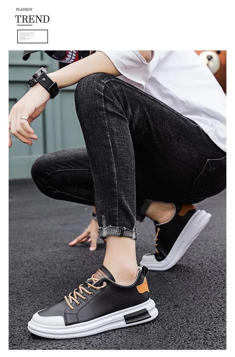 Advbridge PU Leather Casual Sneakers for Men Non-slip White Shoes Vulcanized Trainers Male Fashion Outdoor Flats Sports Running Shoes