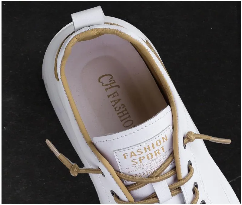 Advbridge PU Leather Casual Sneakers for Men Non-slip White Shoes Vulcanized Trainers Male Fashion Outdoor Flats Sports Running Shoes
