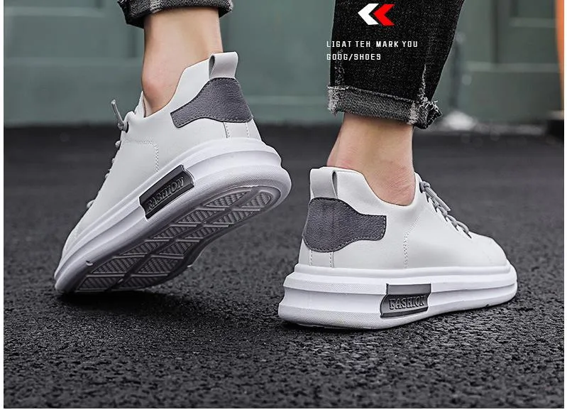 Advbridge PU Leather Casual Sneakers for Men Non-slip White Shoes Vulcanized Trainers Male Fashion Outdoor Flats Sports Running Shoes