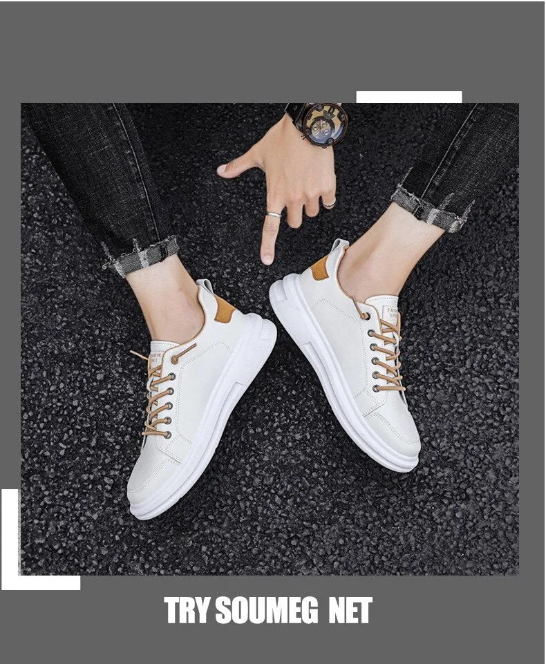 Advbridge PU Leather Casual Sneakers for Men Non-slip White Shoes Vulcanized Trainers Male Fashion Outdoor Flats Sports Running Shoes