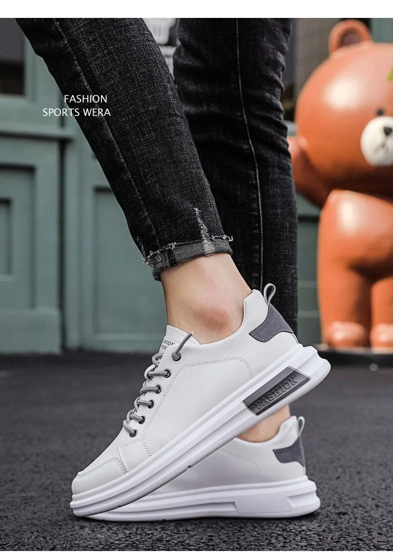 Advbridge PU Leather Casual Sneakers for Men Non-slip White Shoes Vulcanized Trainers Male Fashion Outdoor Flats Sports Running Shoes
