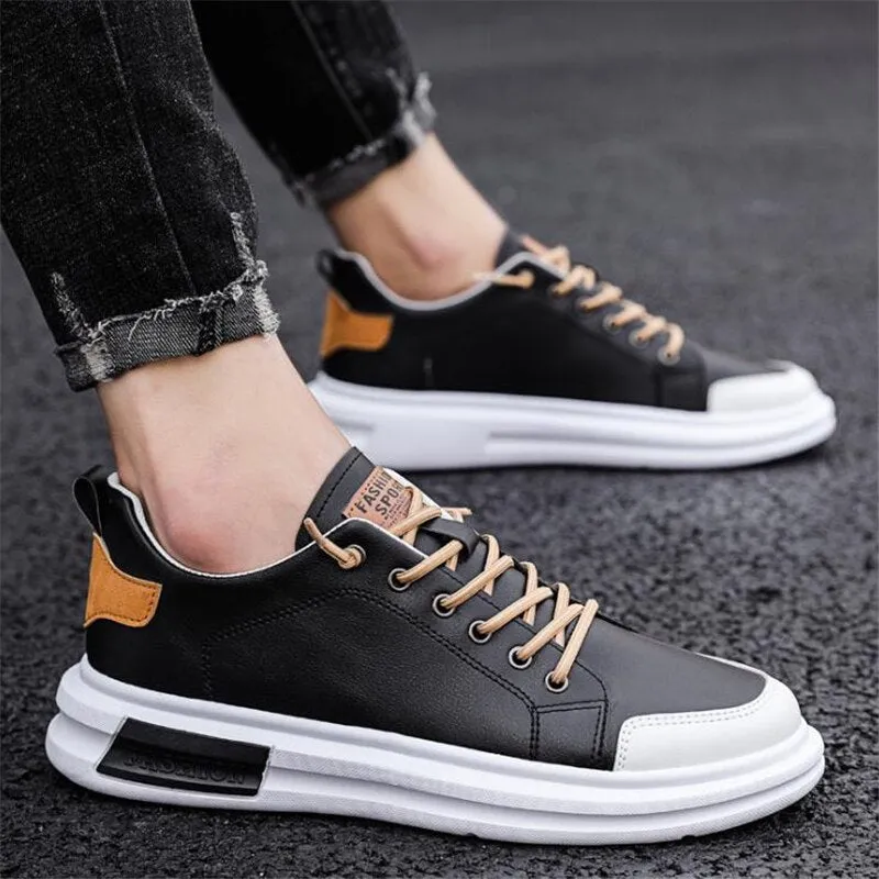 Advbridge PU Leather Casual Sneakers for Men Non-slip White Shoes Vulcanized Trainers Male Fashion Outdoor Flats Sports Running Shoes