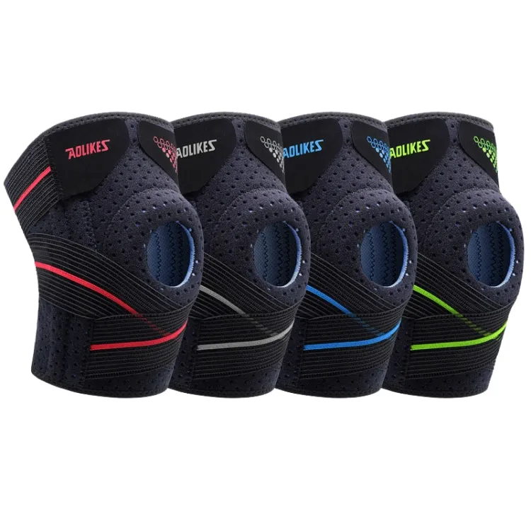 AOLIKES HX-7909 Tie Spring Support Silicone Knee Pad Mountaineering Riding Running Basketball Sweat-Absorbent Breathable Knee Pad(Black Gray)