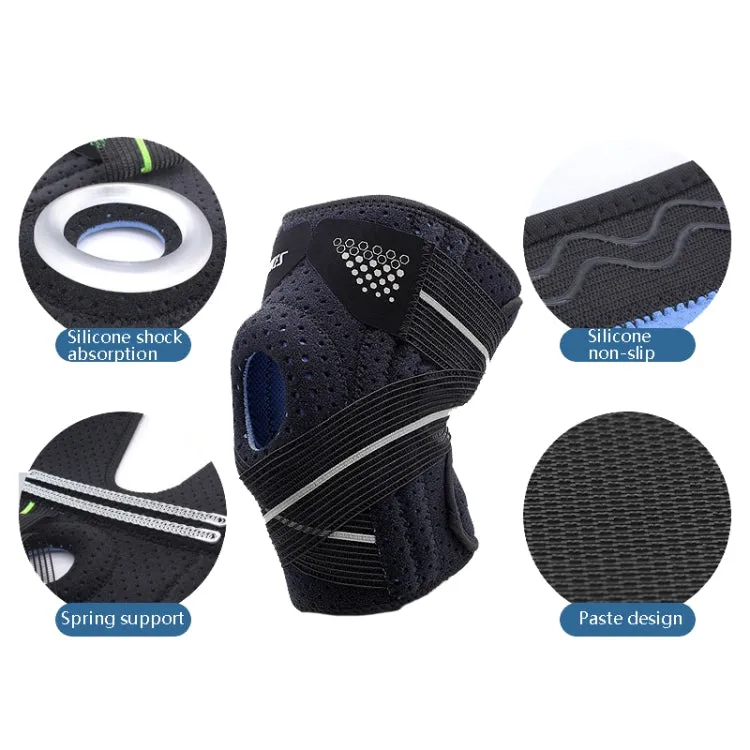 AOLIKES HX-7909 Tie Spring Support Silicone Knee Pad Mountaineering Riding Running Basketball Sweat-Absorbent Breathable Knee Pad(Black Gray)