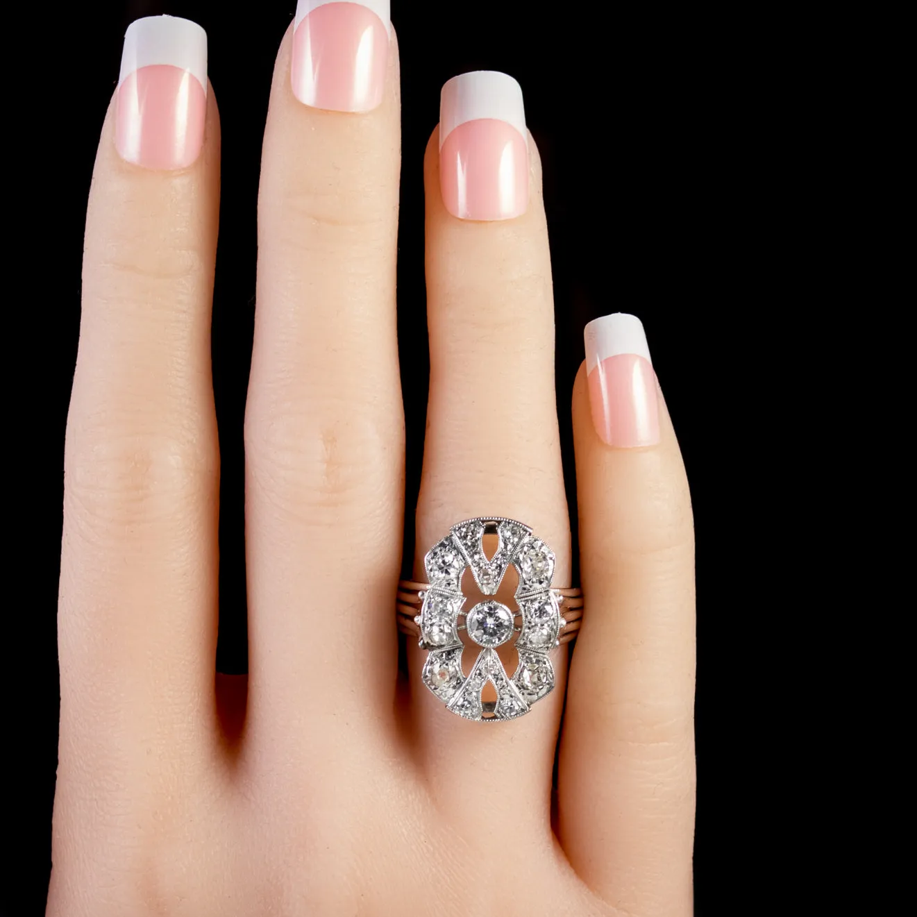 Art Deco Platinum Diamond Cluster Ring 2ct of Diamond
