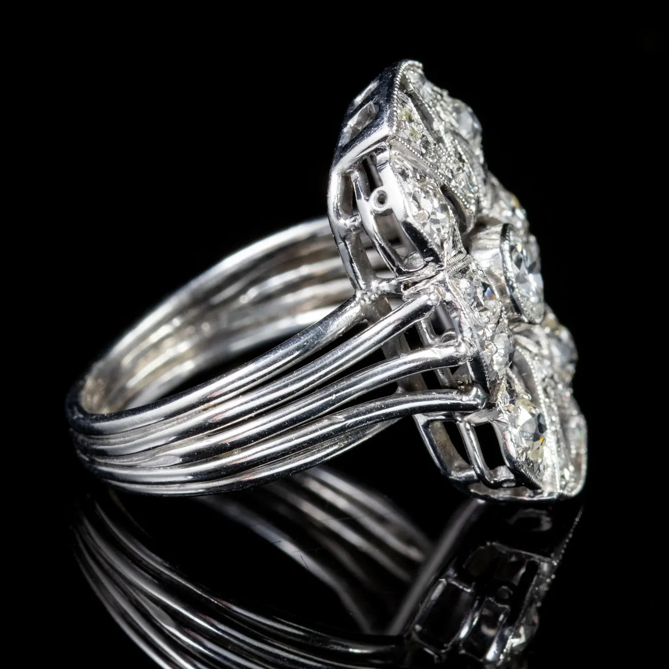 Art Deco Platinum Diamond Cluster Ring 2ct of Diamond
