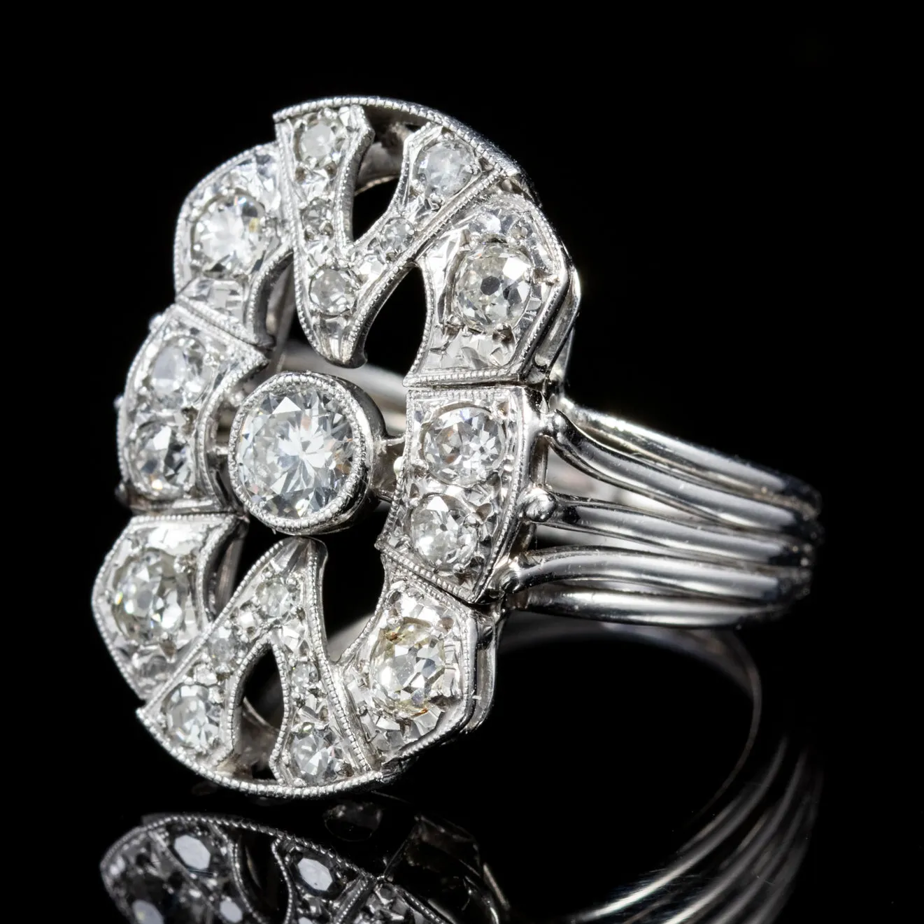 Art Deco Platinum Diamond Cluster Ring 2ct of Diamond