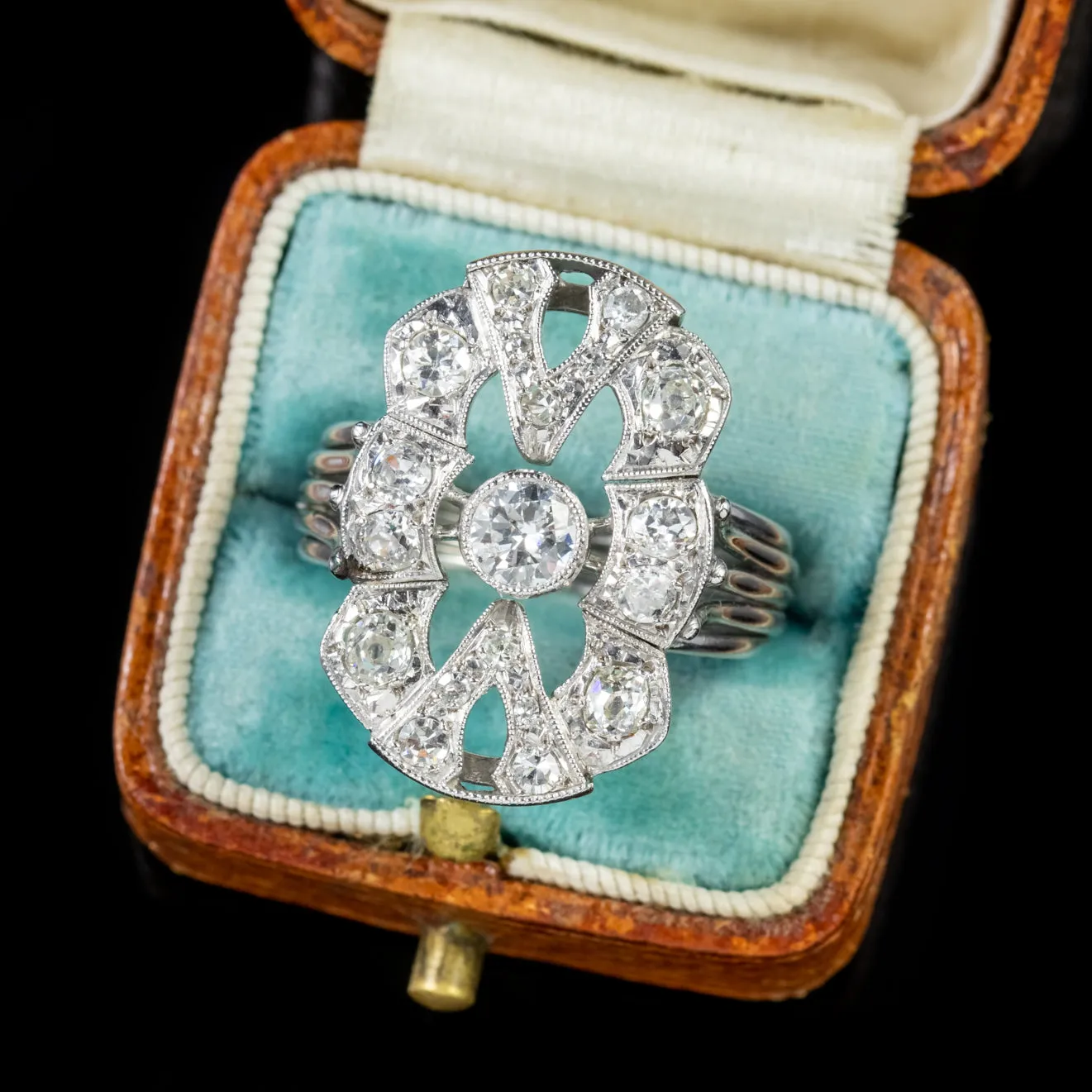 Art Deco Platinum Diamond Cluster Ring 2ct of Diamond