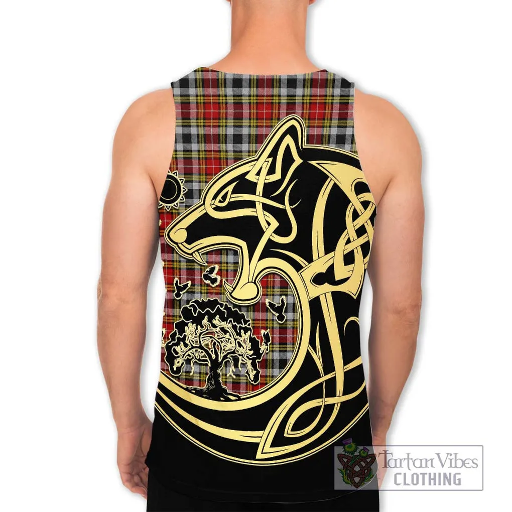 Buchanan Old Dress Tartan Men's Tank Top with Family Crest Celtic Wolf Style