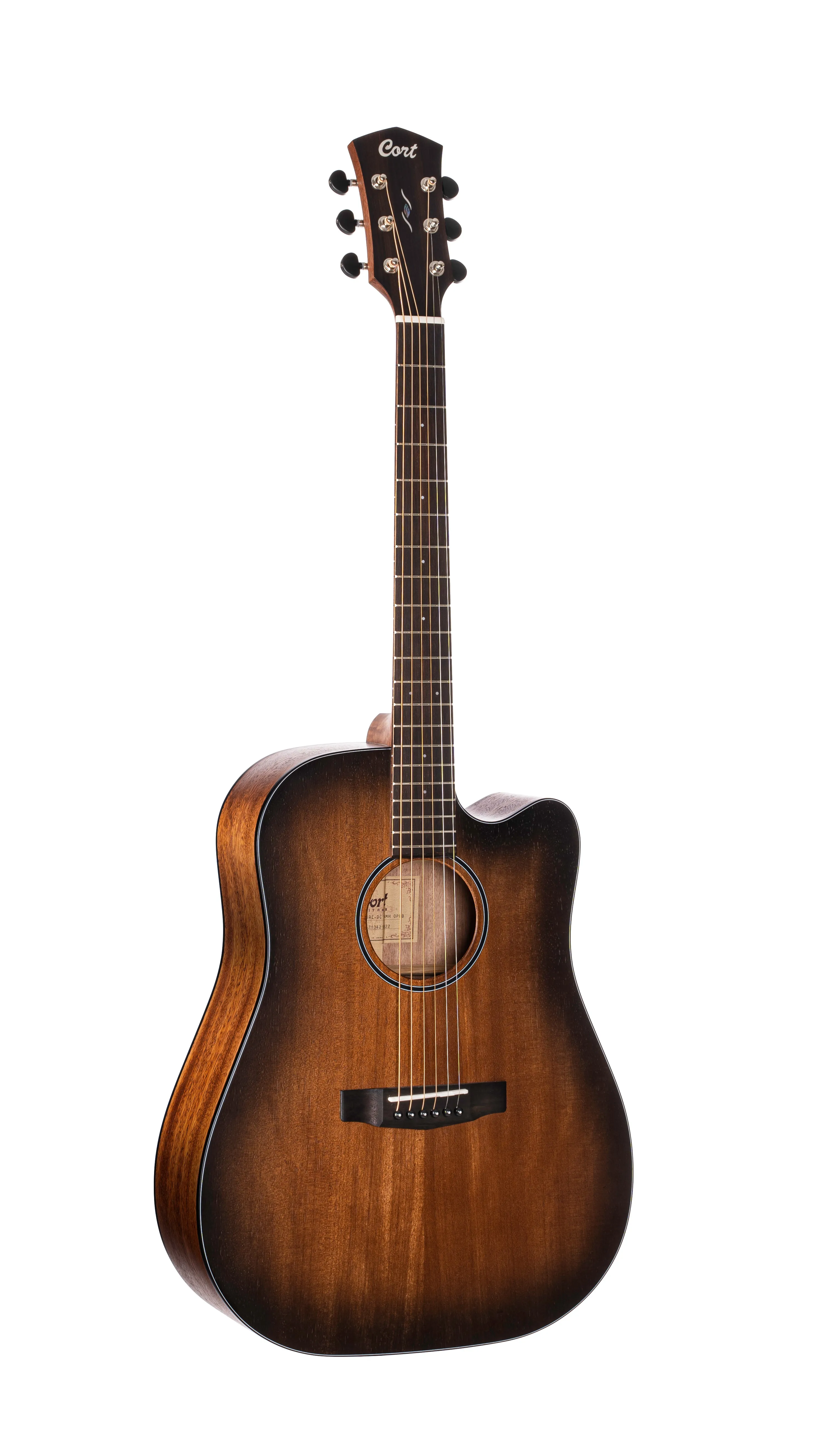 Cort COREDCOPBB Core-DC Series Dreadnought Cutaway Acoustic-Electric Guitar, Open Pore Black Burst With Case