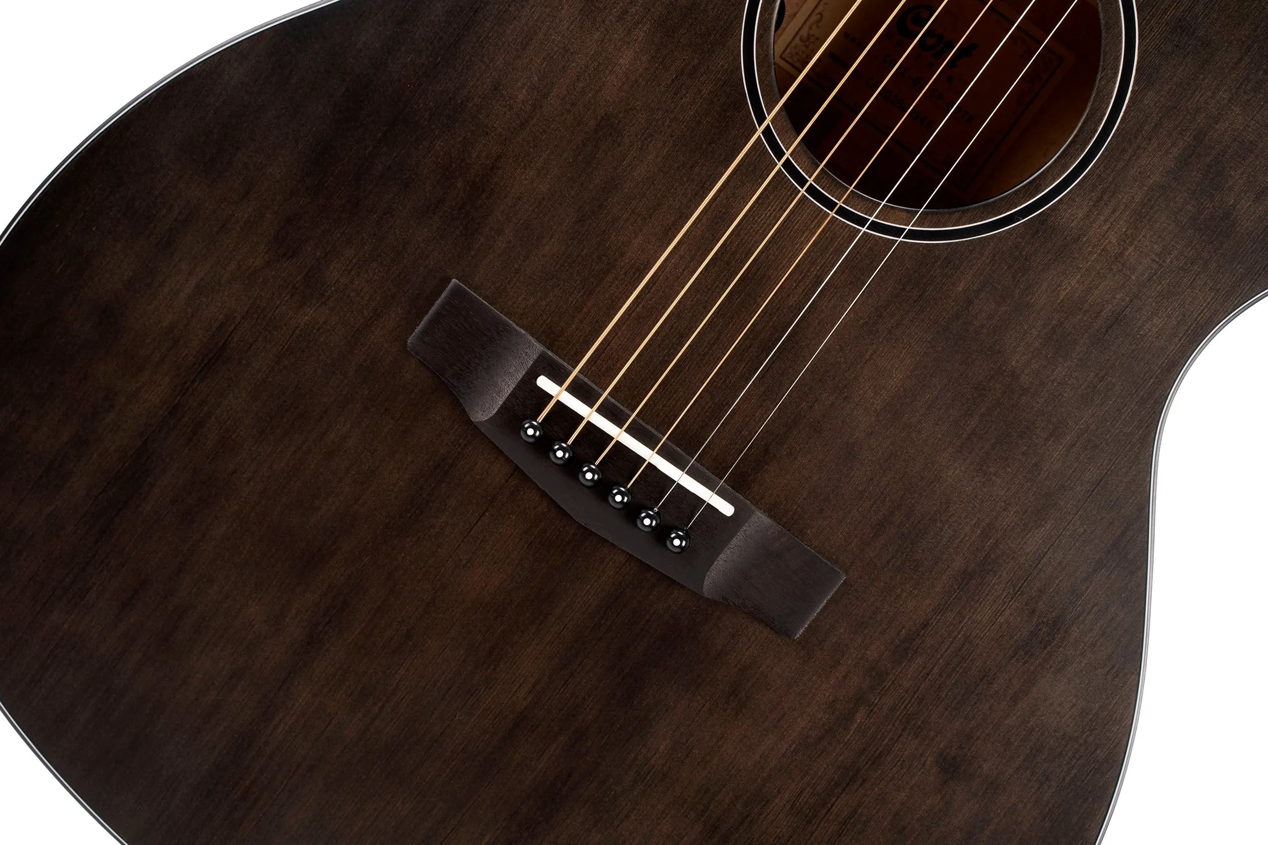 Cort OM Core Series Spruce Acoustic-Electric Guitar, Open Pore Trans Black With Deluxe Soft Side Case