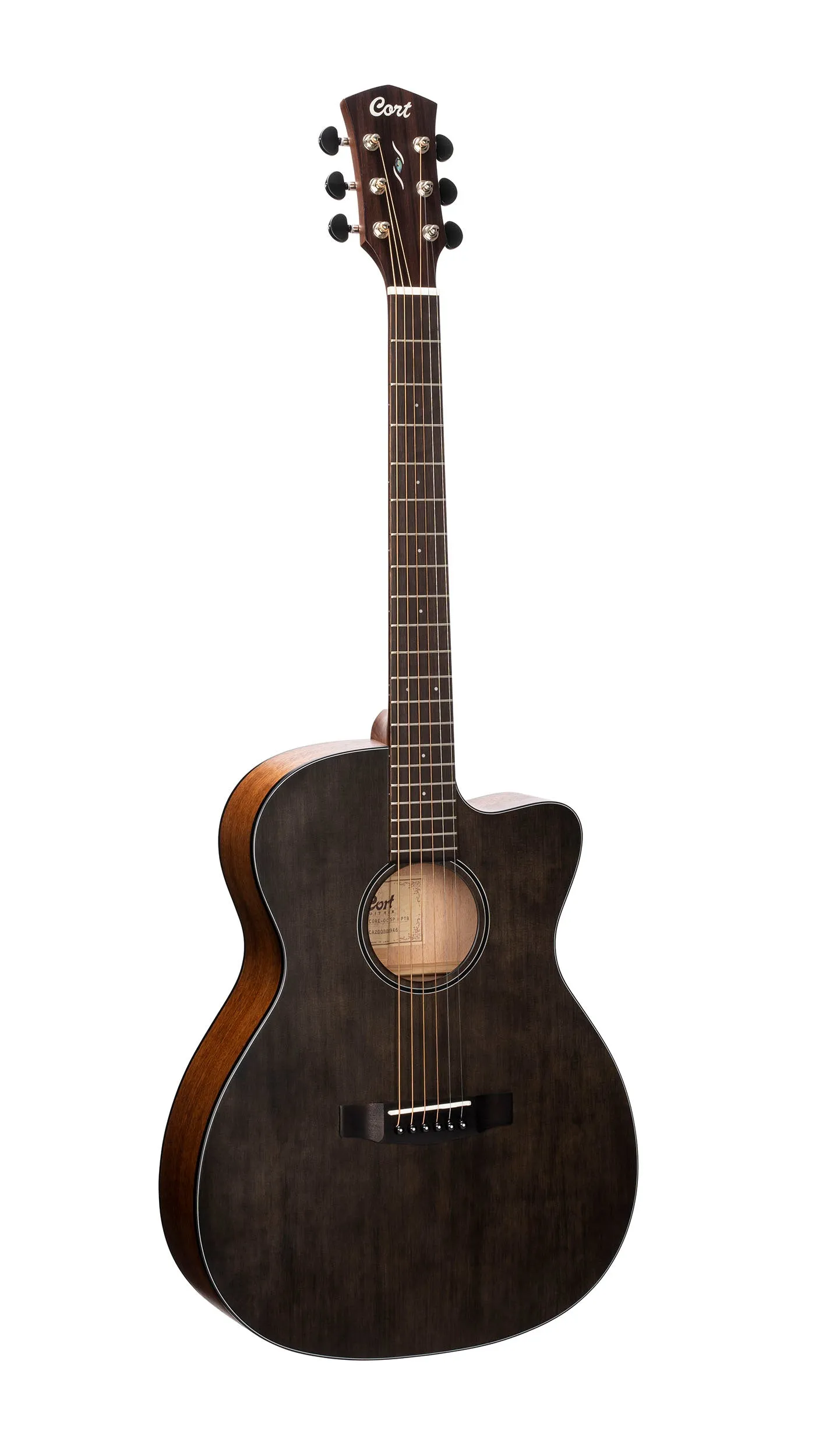 Cort OM Core Series Spruce Acoustic-Electric Guitar, Open Pore Trans Black With Deluxe Soft Side Case