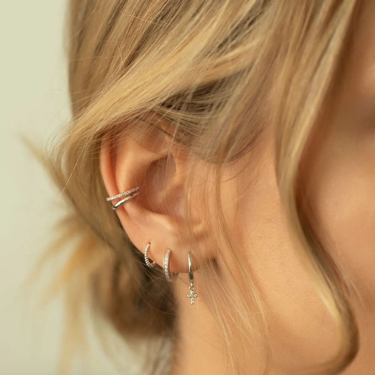 Cross Dangle Huggie Earrings
