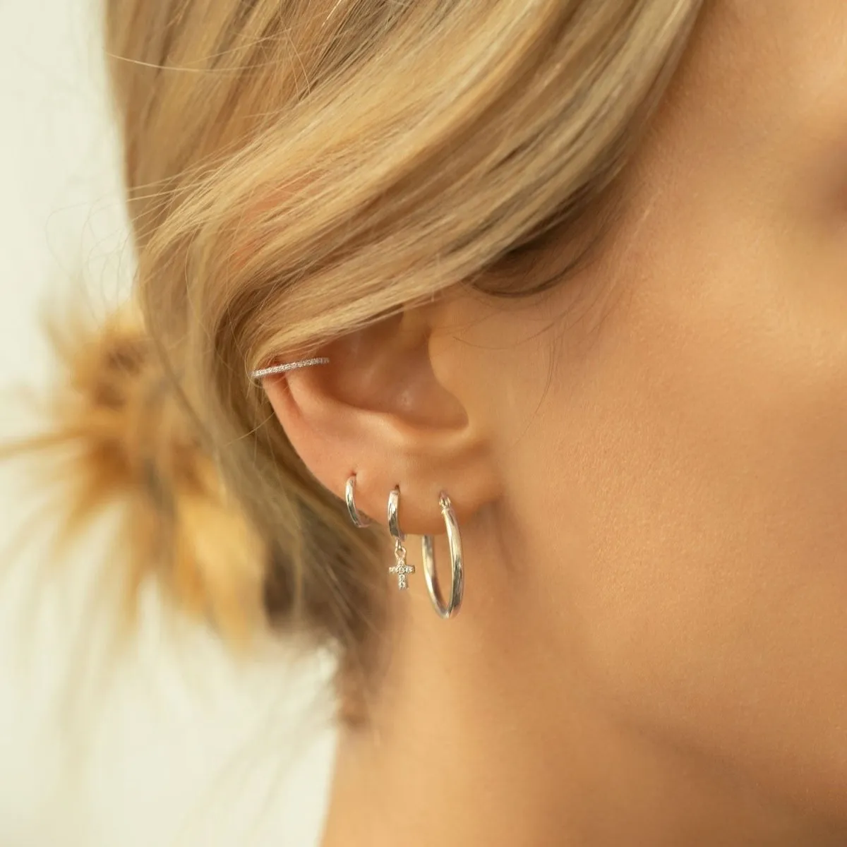 Cross Dangle Huggie Earrings