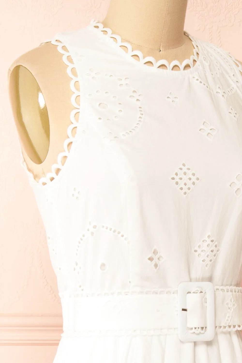Danilynn | Midi White Openwork Dress w/ Belt