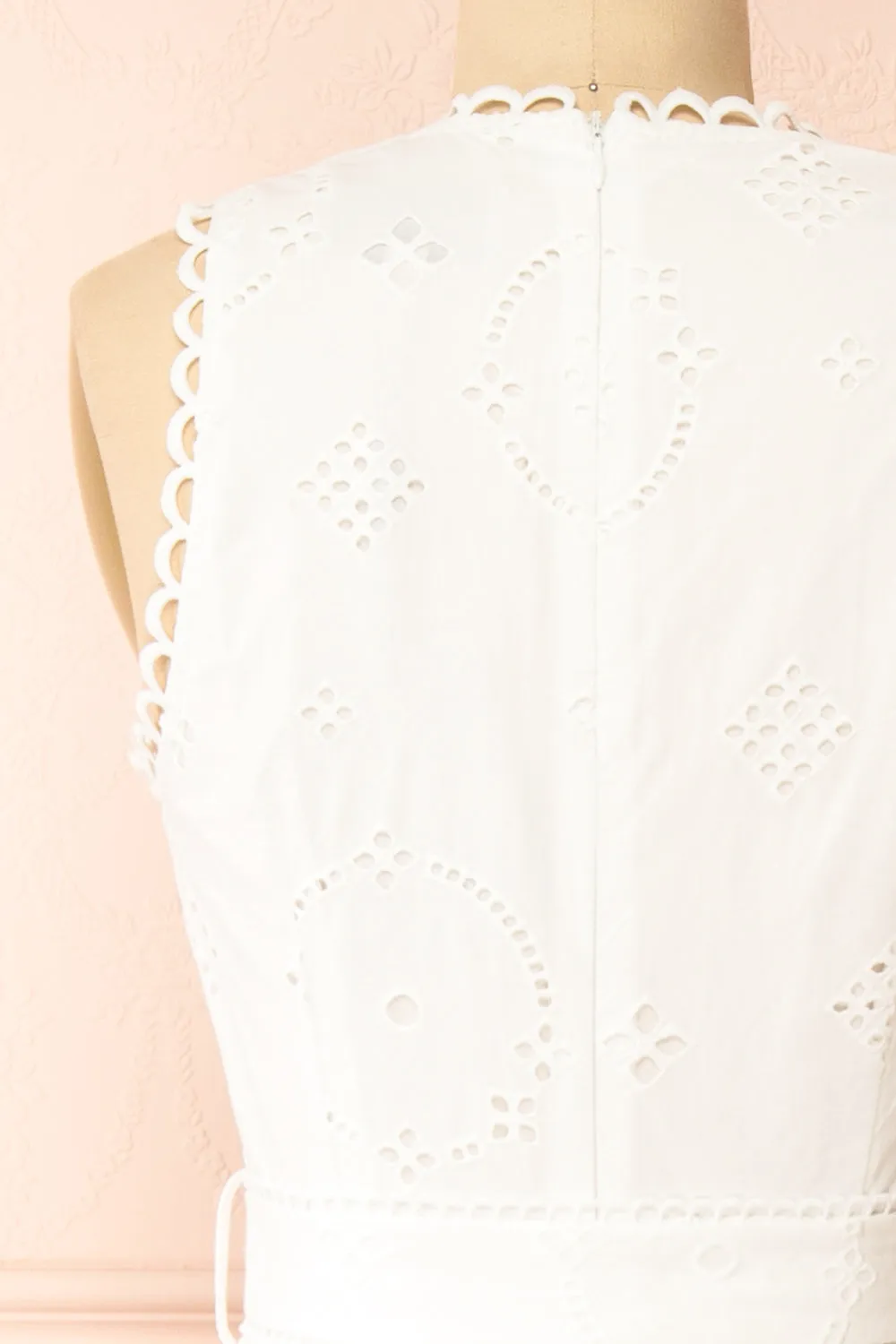 Danilynn | Midi White Openwork Dress w/ Belt