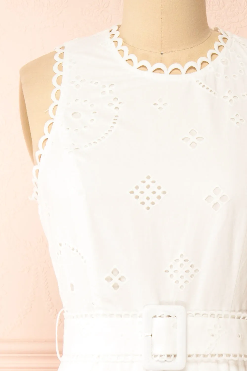 Danilynn | Midi White Openwork Dress w/ Belt
