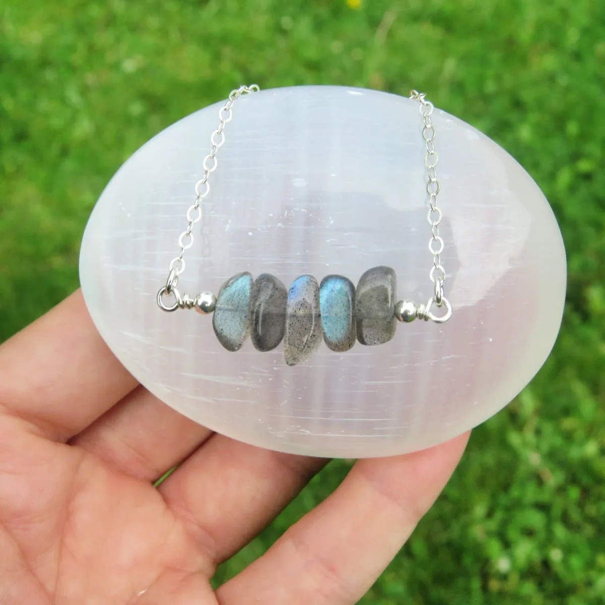 Flashy Blue Labradorite Crystal Necklace | Labradorite Jewelry