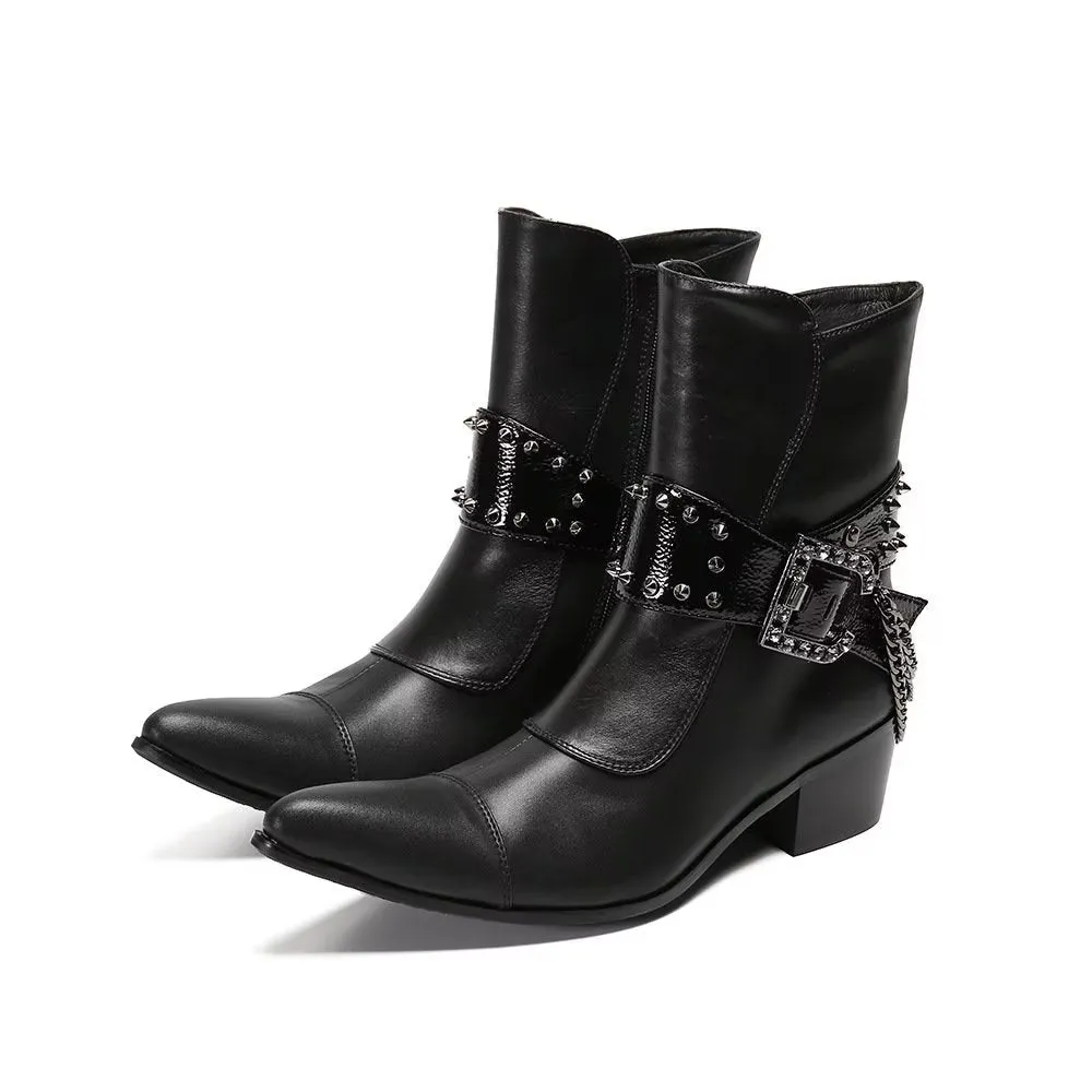 Flashy Leather Chic Ankle Boots