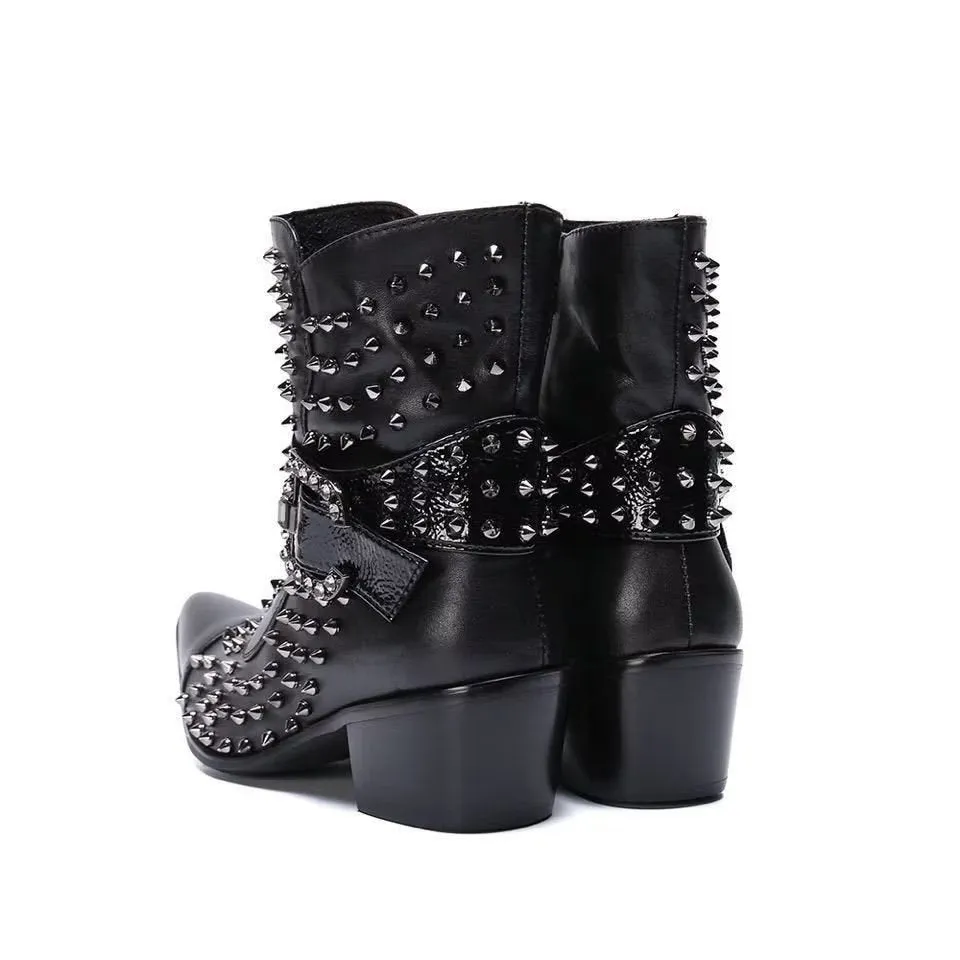 Flashy Leather Chic Ankle Boots