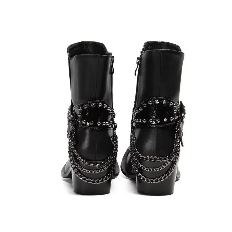 Flashy Leather Chic Ankle Boots