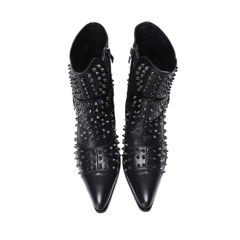 Flashy Leather Chic Ankle Boots
