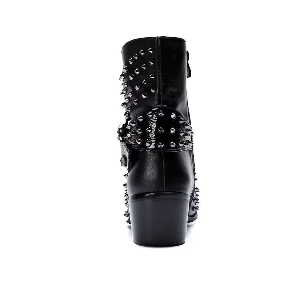 Flashy Leather Chic Ankle Boots