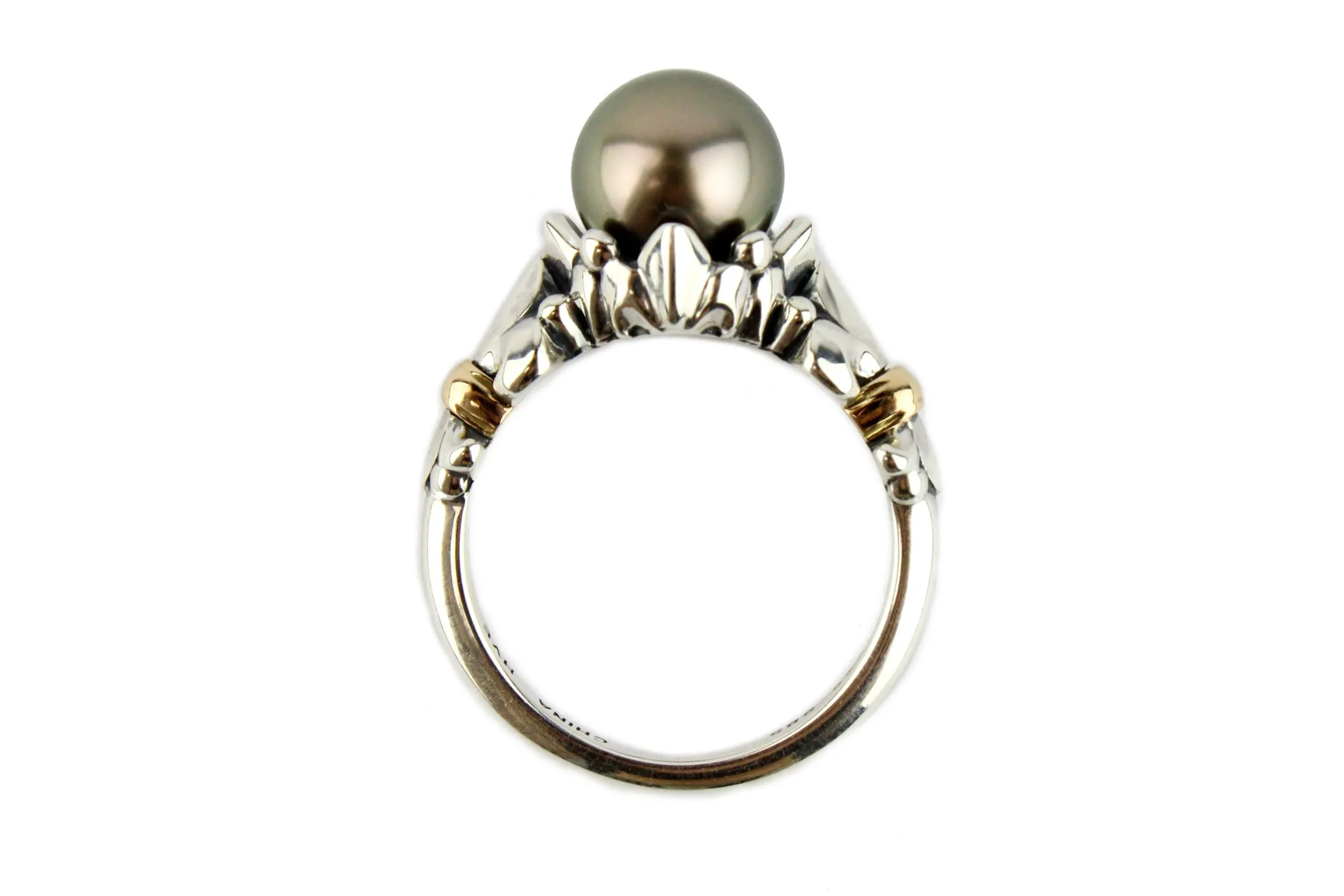 Golden Green Glow Acropora Tahitian Pearl Ring