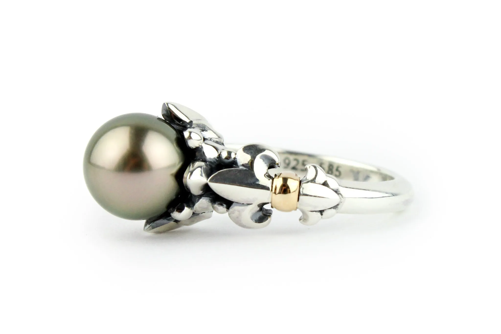 Golden Green Glow Acropora Tahitian Pearl Ring