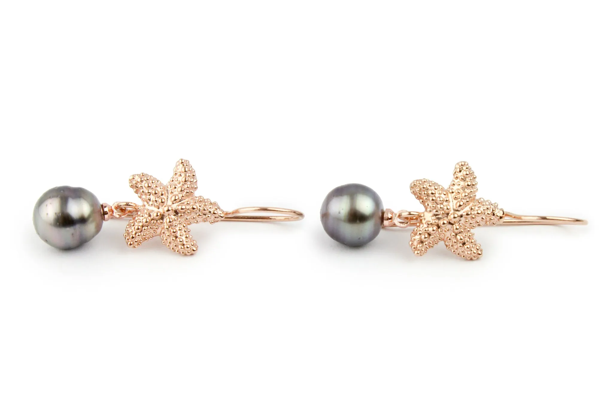 Indigo Circles Tahitian Pearl Starfish Hook Earrings