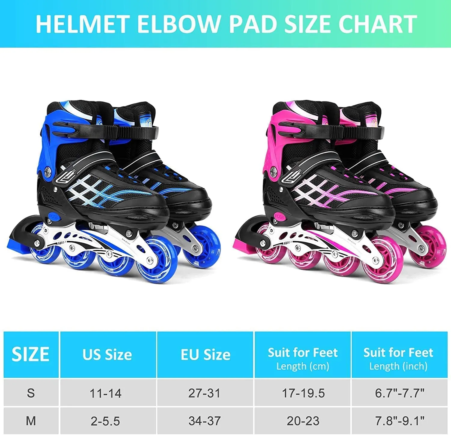 Kids Adjustable Inline Skates with Light Up Wheels Size27-32 Blue