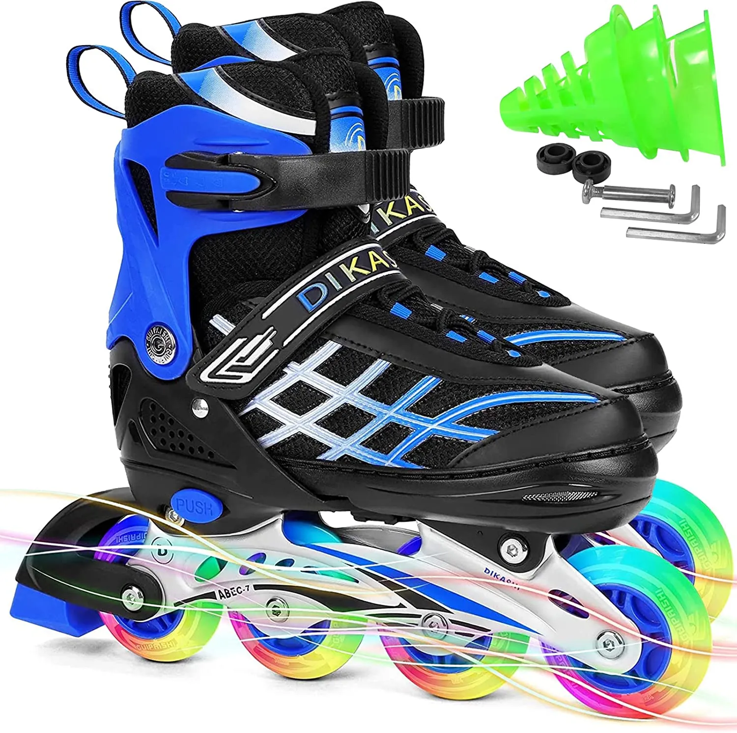Kids Adjustable Inline Skates with Light Up Wheels Size27-32 Blue