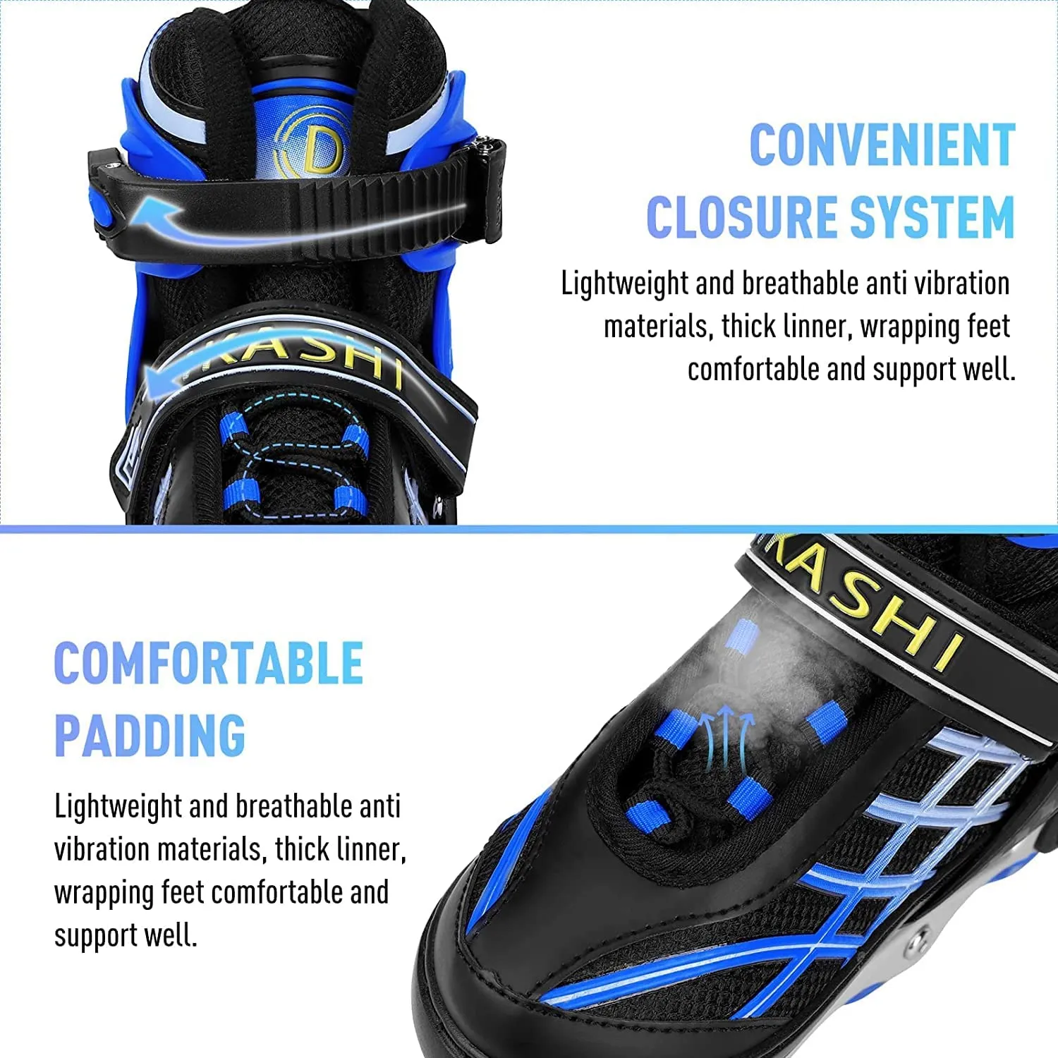 Kids Adjustable Inline Skates with Light Up Wheels Size27-32 Blue