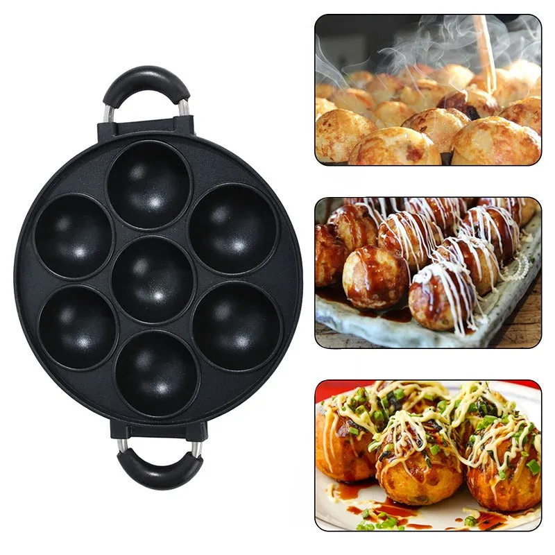 kkboxly 1pc Premium 7-Hole Non-Stick Aluminum Cake Pan - Easy-Release Omelette Cooker with Heat-Resistant Handle - Ideal Breakfast Egg Mold for Kitchen Baking Accessories