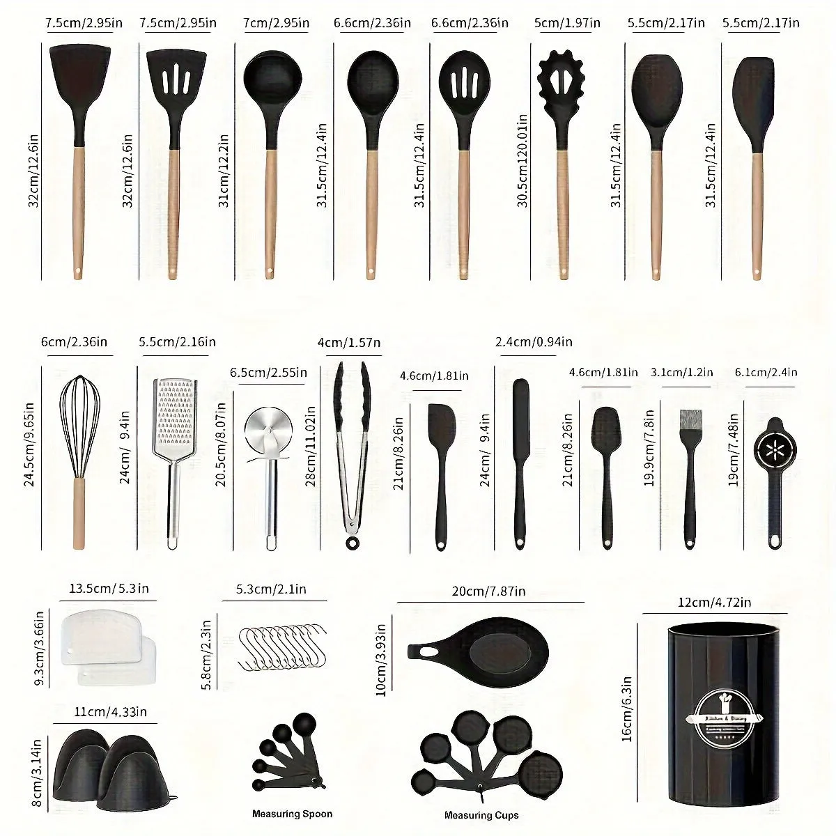 kkboxly 43pcs/set, Silicone Cooking Utensils Set, Non-Stick Heat Resistant Kitchen Utensils Spatula Set With Wooden Handle For Baking, Cooking, And Mixing, Best Kitchen Gadgets Tools With Holder, Kitchen Stuff