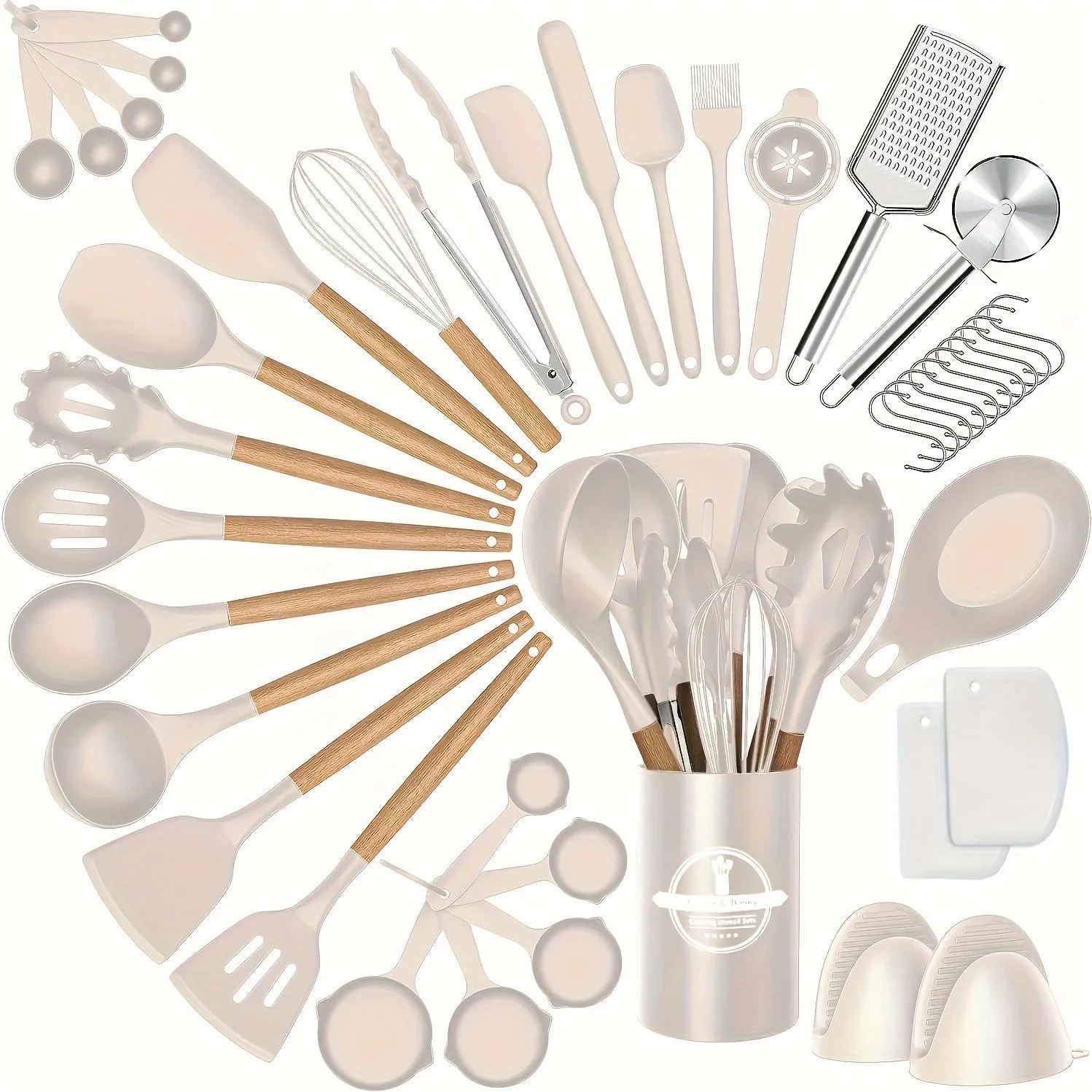 kkboxly 43pcs/set, Silicone Cooking Utensils Set, Non-Stick Heat Resistant Kitchen Utensils Spatula Set With Wooden Handle For Baking, Cooking, And Mixing, Best Kitchen Gadgets Tools With Holder, Kitchen Stuff