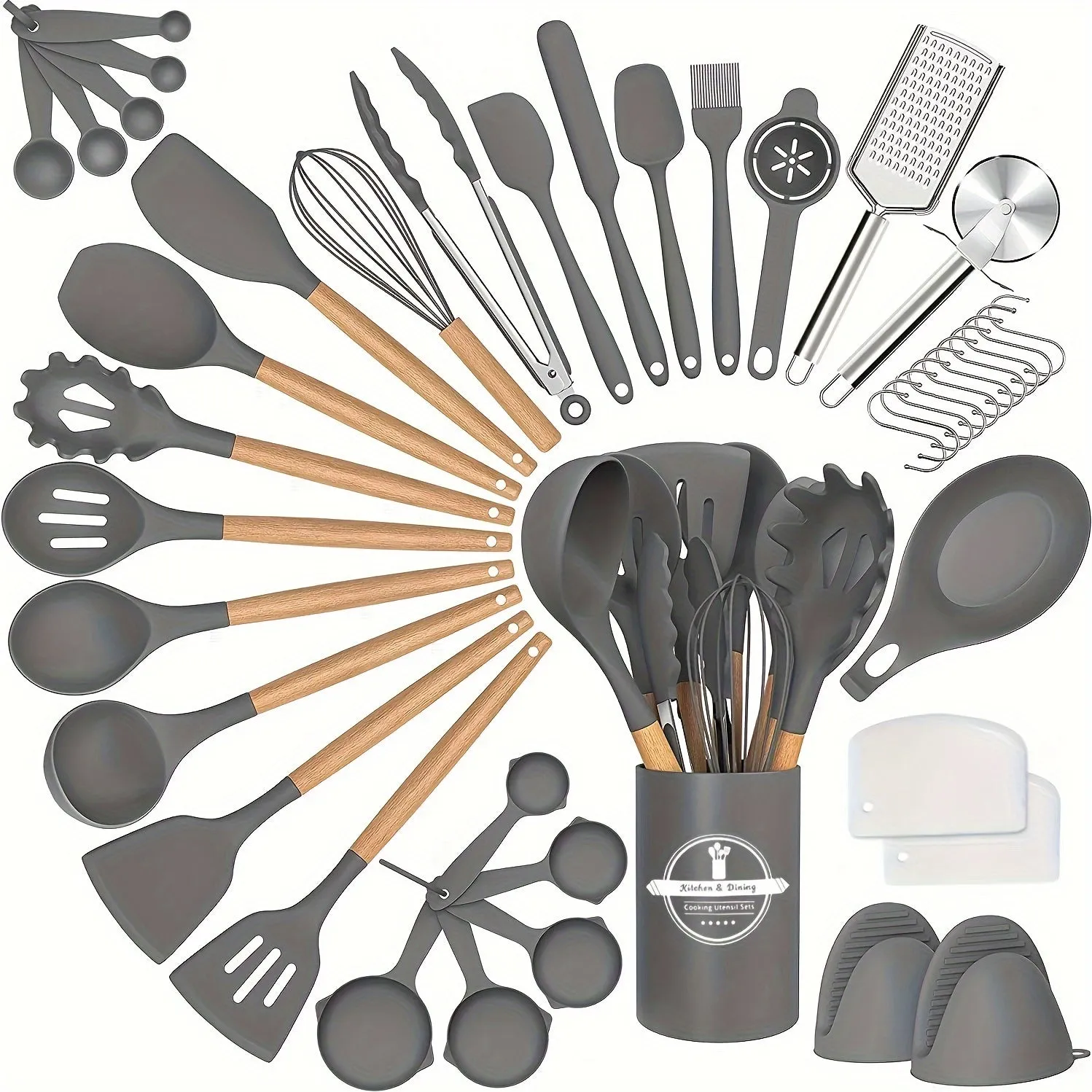 kkboxly 43pcs/set, Silicone Cooking Utensils Set, Non-Stick Heat Resistant Kitchen Utensils Spatula Set With Wooden Handle For Baking, Cooking, And Mixing, Best Kitchen Gadgets Tools With Holder, Kitchen Stuff