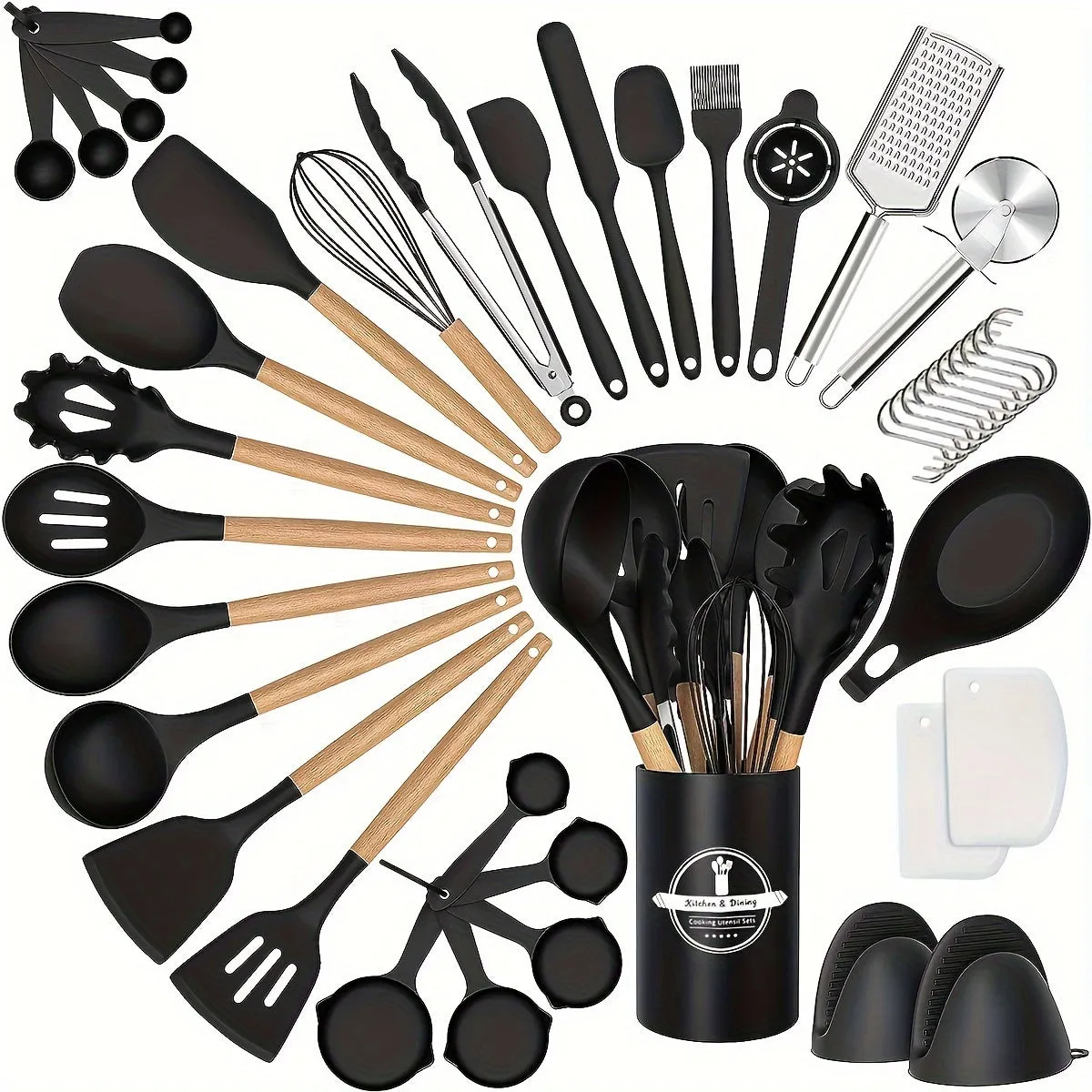 kkboxly 43pcs/set, Silicone Cooking Utensils Set, Non-Stick Heat Resistant Kitchen Utensils Spatula Set With Wooden Handle For Baking, Cooking, And Mixing, Best Kitchen Gadgets Tools With Holder, Kitchen Stuff