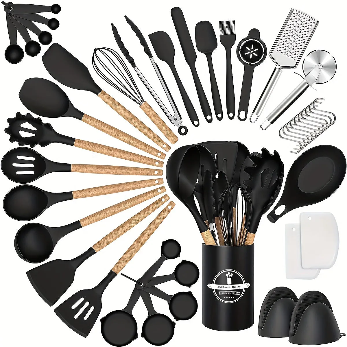 kkboxly 43pcs/set, Silicone Cooking Utensils Set, Non-Stick Heat Resistant Kitchen Utensils Spatula Set With Wooden Handle For Baking, Cooking, And Mixing, Best Kitchen Gadgets Tools With Holder, Kitchen Stuff