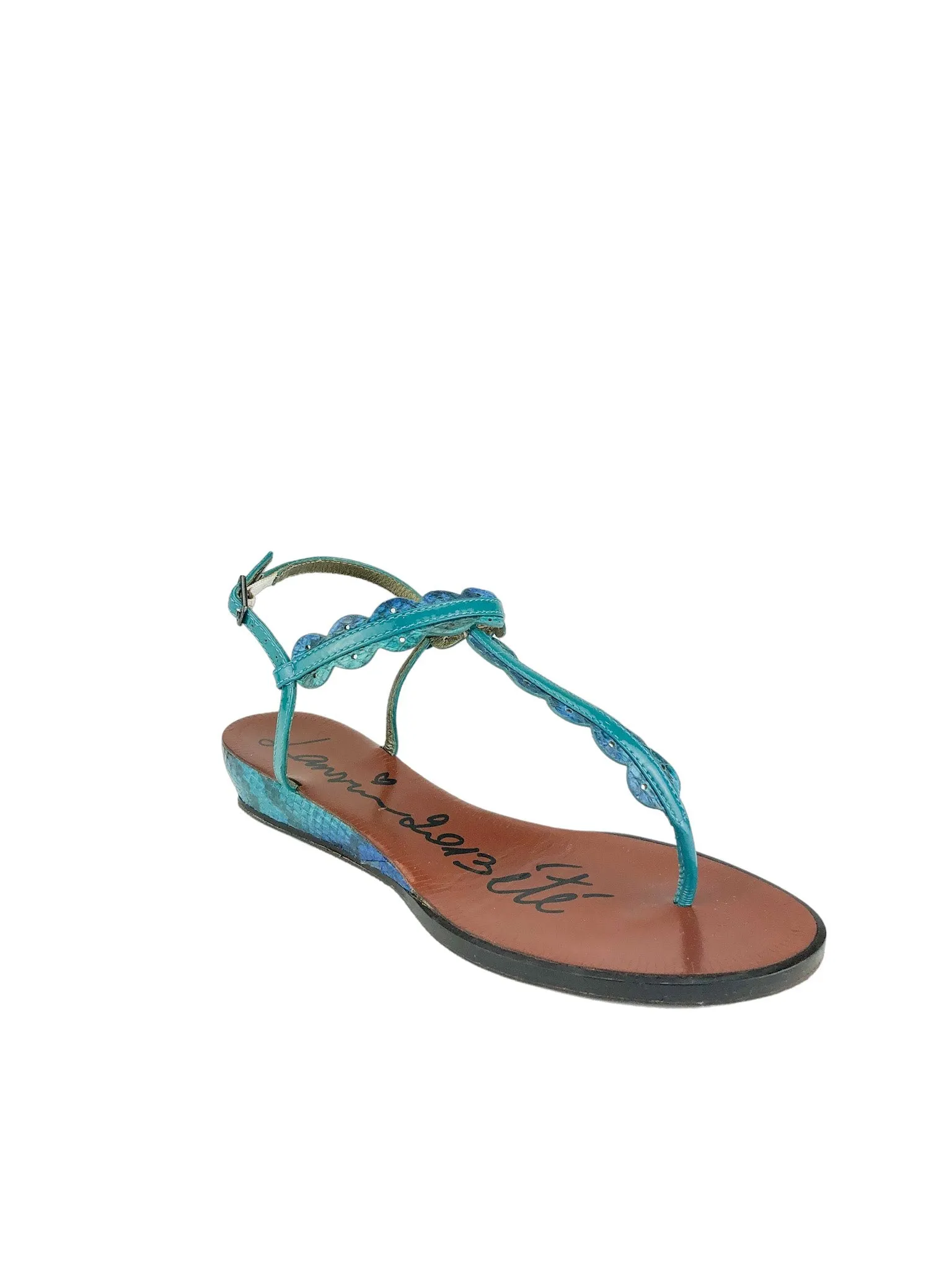 Lanvin, Women's 2013 été T-Strap Wedge Sandal, Green/Turq, Size 7 (38)