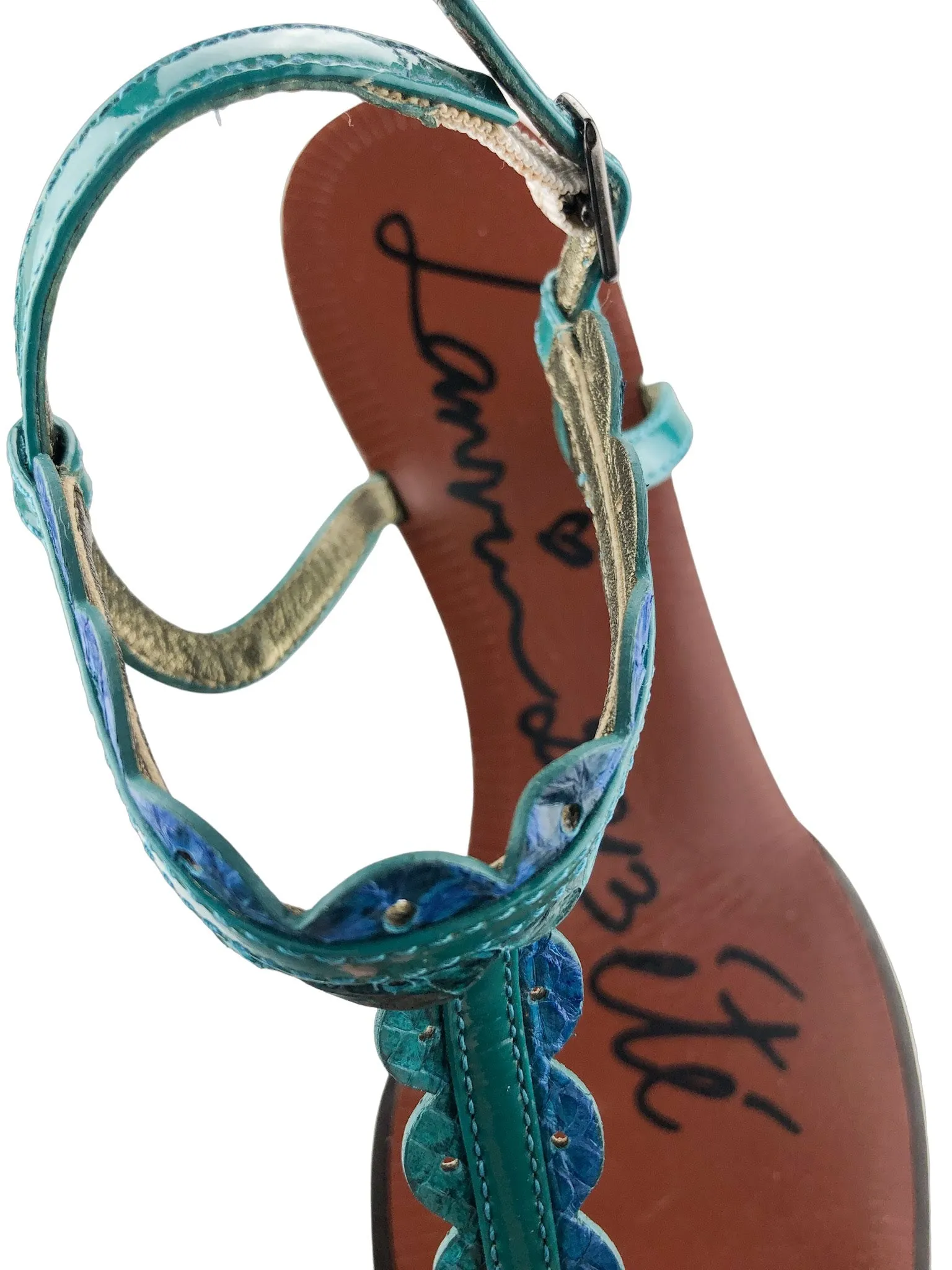 Lanvin, Women's 2013 été T-Strap Wedge Sandal, Green/Turq, Size 7 (38)