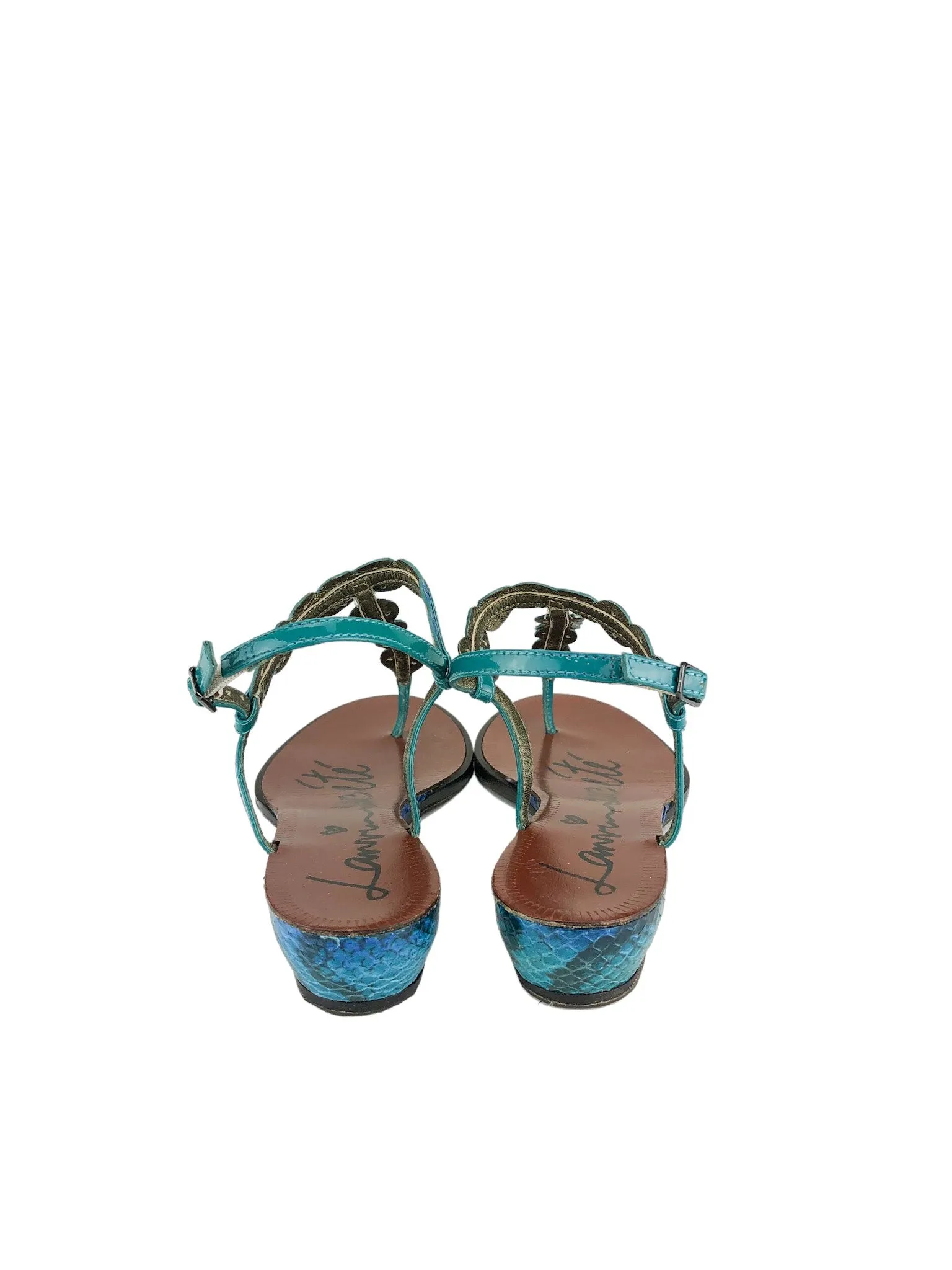 Lanvin, Women's 2013 été T-Strap Wedge Sandal, Green/Turq, Size 7 (38)