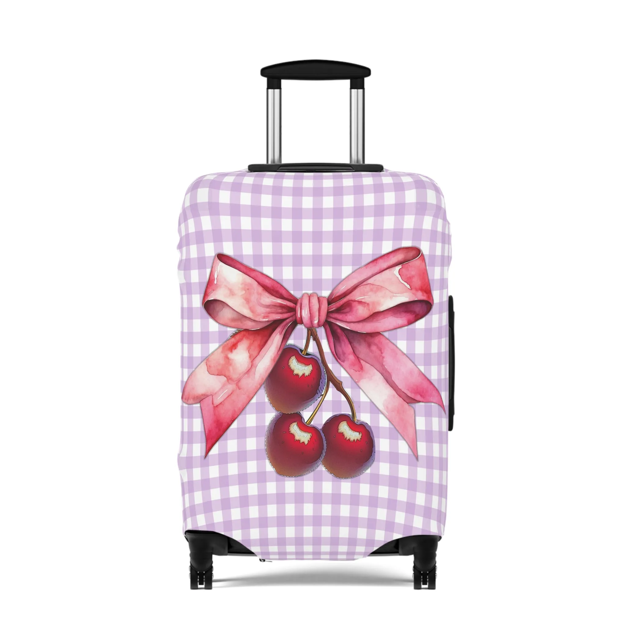 Luggage Cover, Rockabilly, Coquette, Pastel Dark Purple Gingham, Cherries and Ribbon, awd-2515