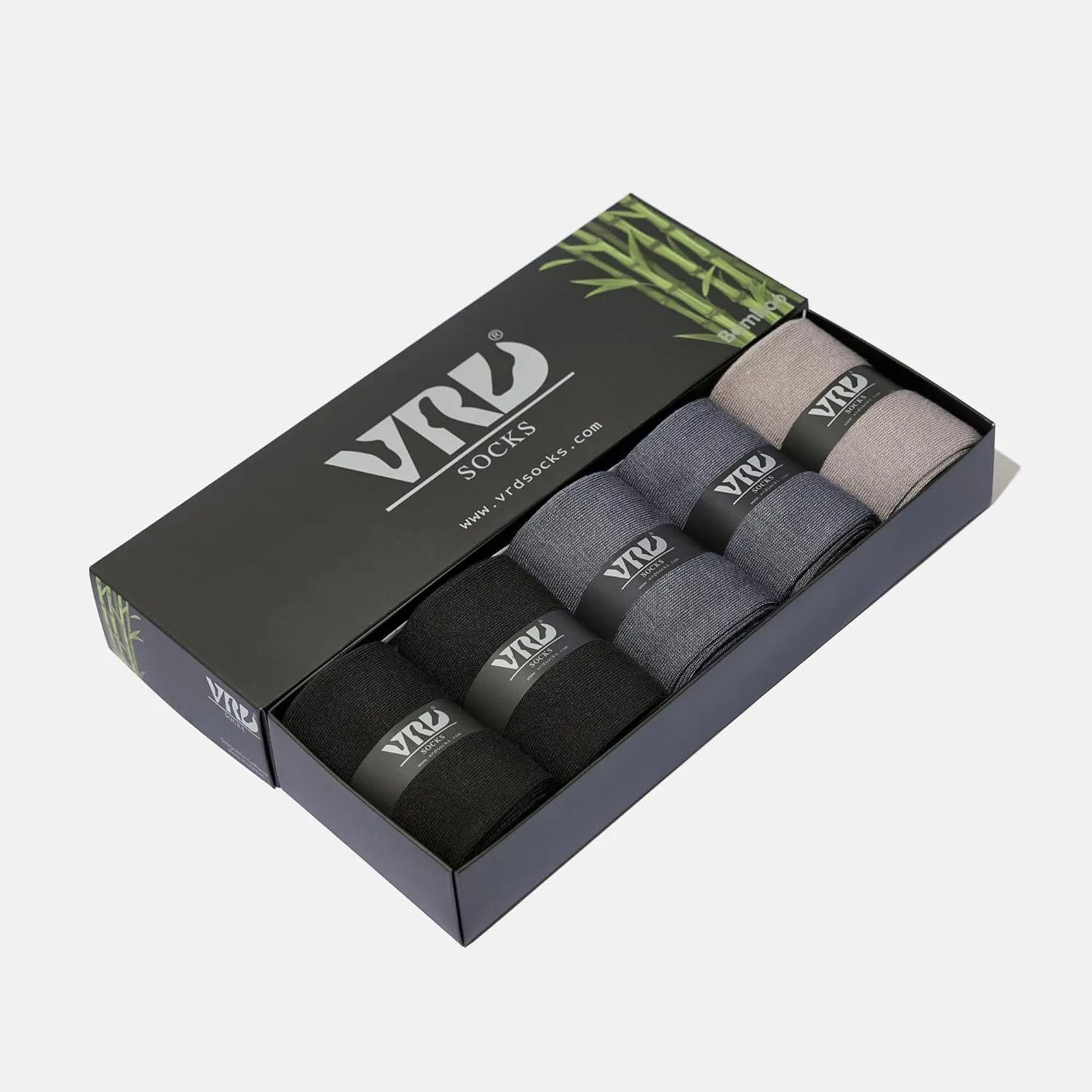 Men's Bamboo Dress Socks • Assorted Plain Pack of 5 Pairs • Grey Mix-1