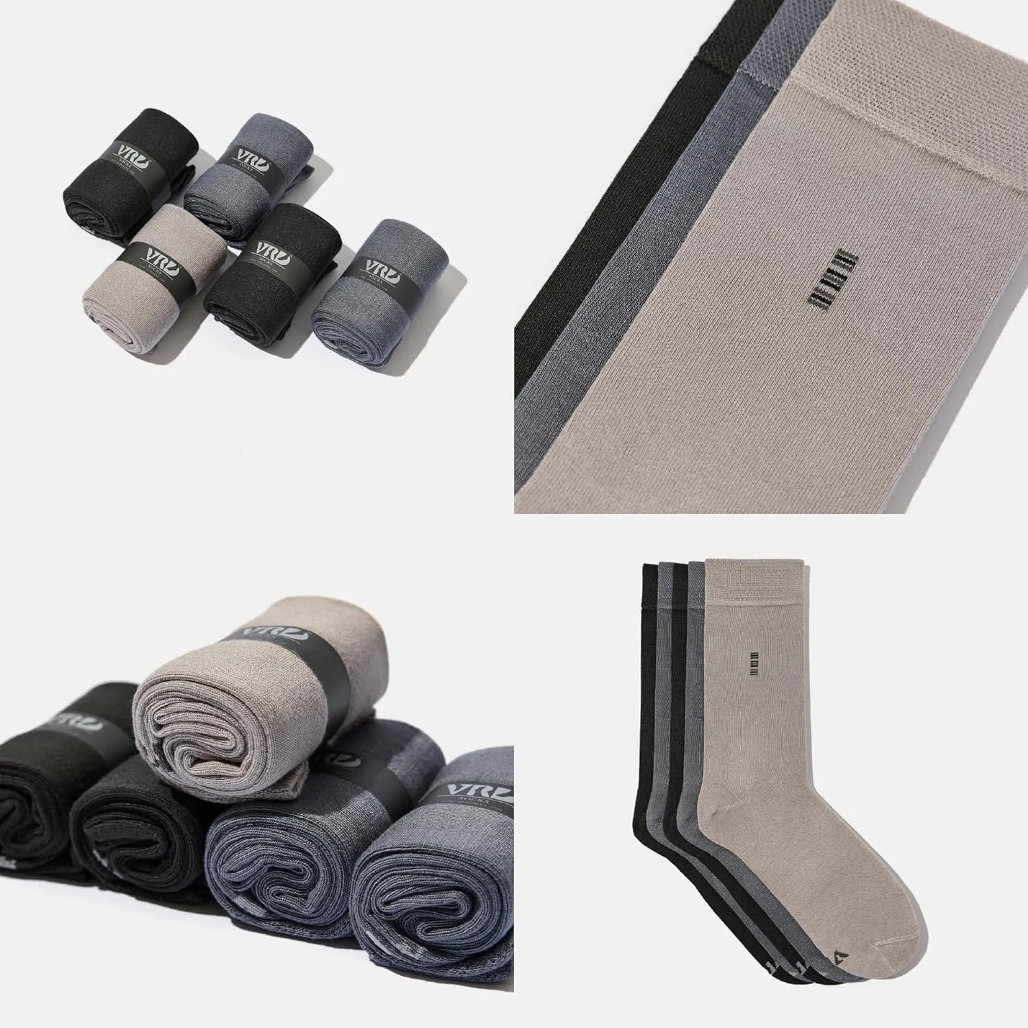 Men's Bamboo Dress Socks • Assorted Plain Pack of 5 Pairs • Grey Mix-1