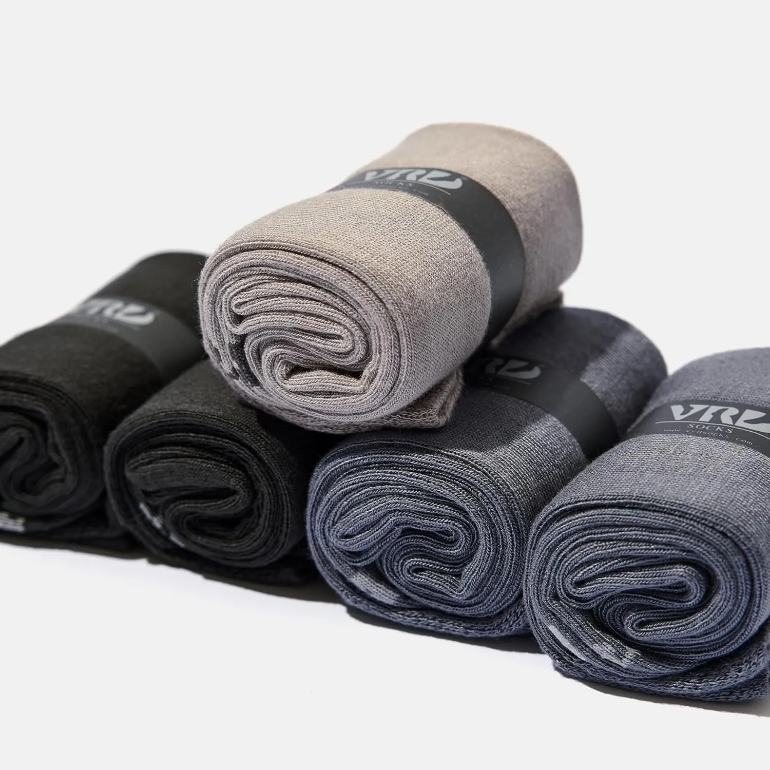 Men's Bamboo Dress Socks • Assorted Plain Pack of 5 Pairs • Grey Mix-1