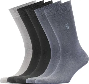 Men's Bamboo Dress Socks • Assorted Plain Pack of 5 Pairs • Grey Mix-1